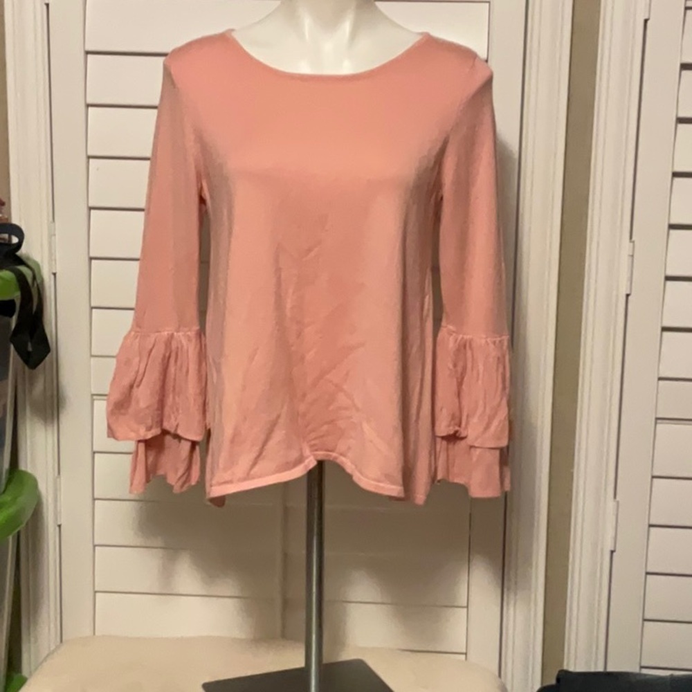 Pink Ruffled Bell Sleeve Blouse